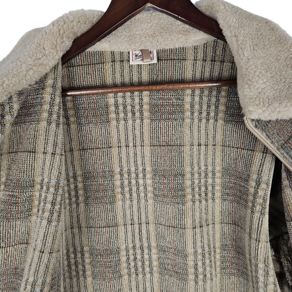 Woolrich L Sherpa Jacket Shaket Brown Blue Plaid Full Zip Front - Picture 6 of 13